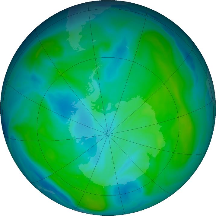 Antarctic ozone map for 02 February 2020